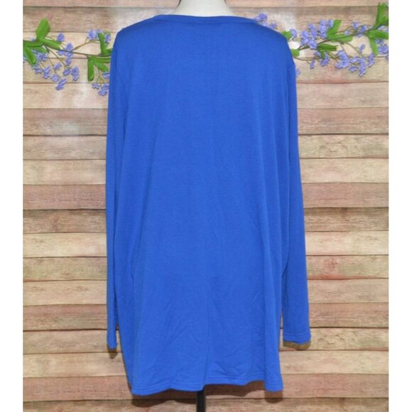 Quacker Factory Womens Plus 3X Blue Sequin Tunic Thin Knit Shirt Party Holiday - Picture 6 of 9